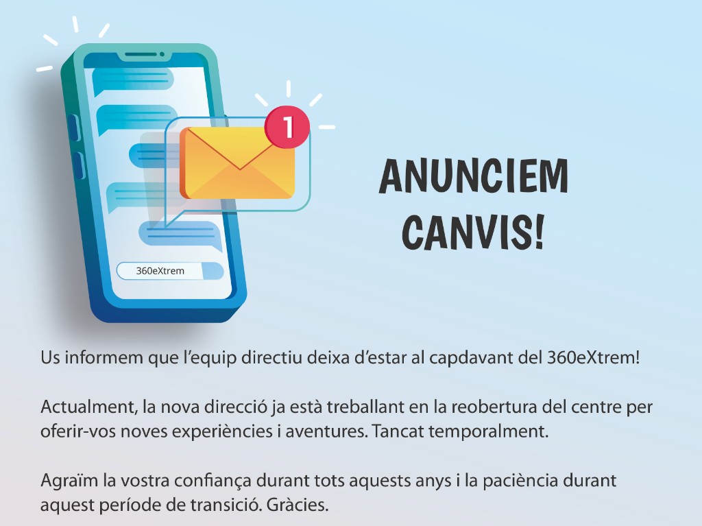 Anunciem canvis. Us informem que l'equip directiu deixa d'estar al capdavant del 360eXtrem.